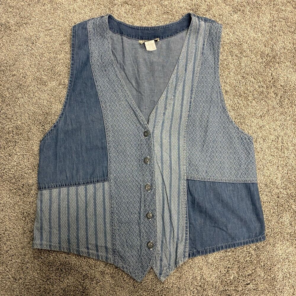 Vintage Stampede Denim Vest Women’s Size Large Blue Western Rodeo Made In USA